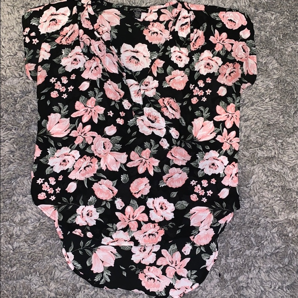 Black shirt with pink flowers